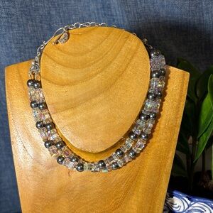 Brighton Crystal & Black Pearl Beaded Statement Necklace - Iridescent Gray